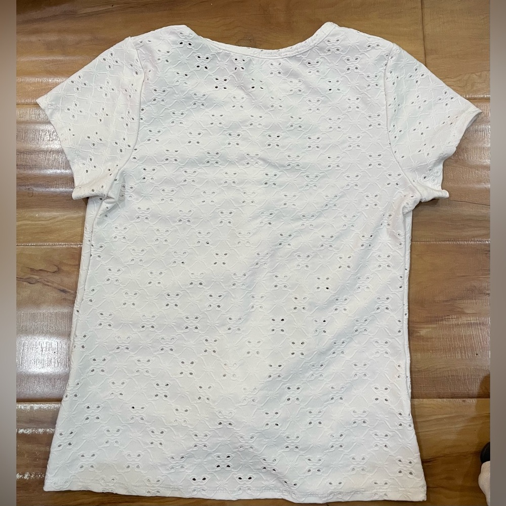 Olivia Rae Cream Eyelet Short Sleeve Top - Size Medium